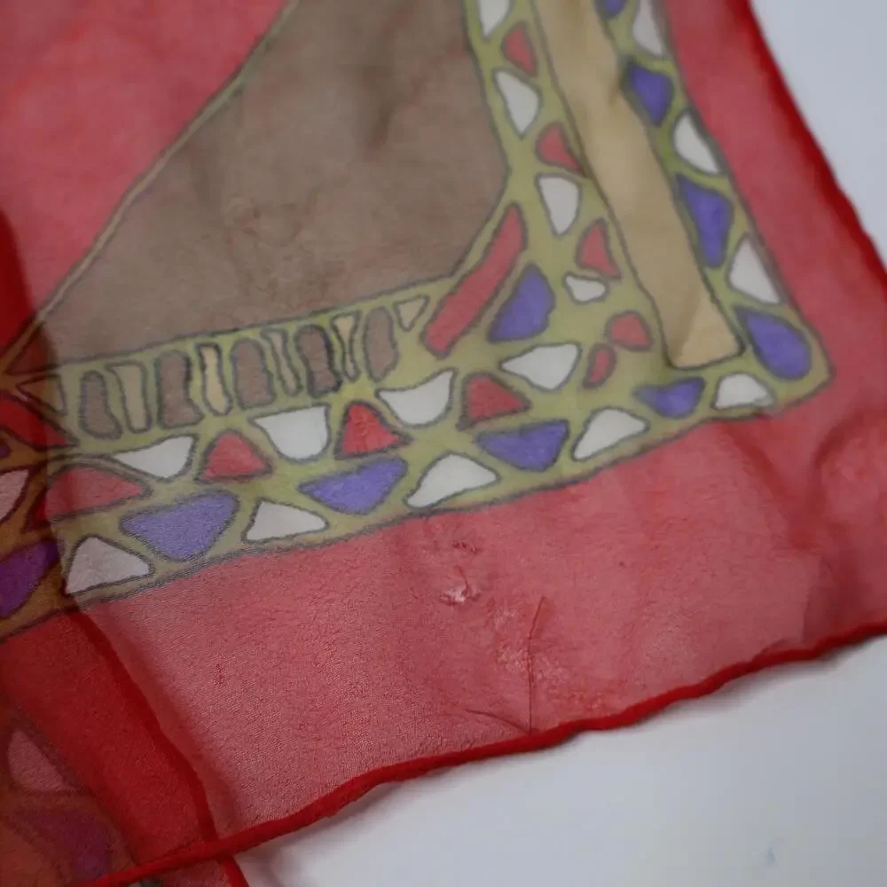 Vintage Chiffon Silk Red Purple Boho Retro‎ Rectangle Sheer Scarf Whimsical VTG